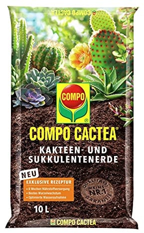 Compo CACTEA Kakteen- und Sukkulentenerde mit 8 Wochen Dünger für alle Kakteenarten und dickblättrige Pflanzen, Kultursubstrat, 10 Liter