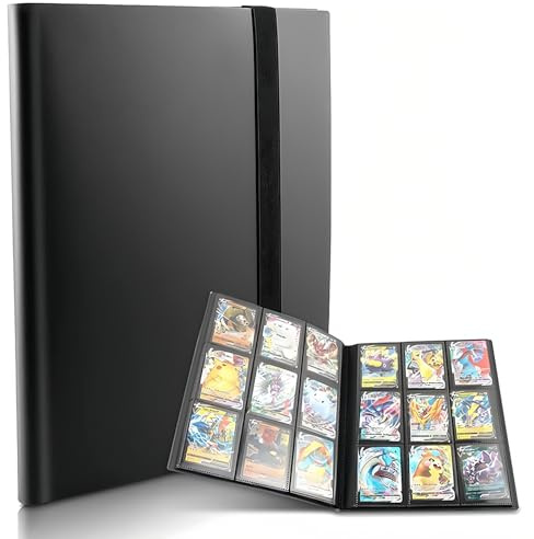 Sammelkarten Album, Großes Sammelalbum mit 360 seitlichen Taschen für Sammelkarten, Geschenk für Kartensammler & Kindergeburtstage (Schwarz)