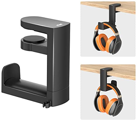KIWIFOTOS Kopfhörer Halter, Kopfhörerhaken für PC-Gaming-Headsets | Kopfhörerständer für unter dem Schreibtisch, Headset Halter mit 360 Grad verstellbarer drehbarer Armklemme