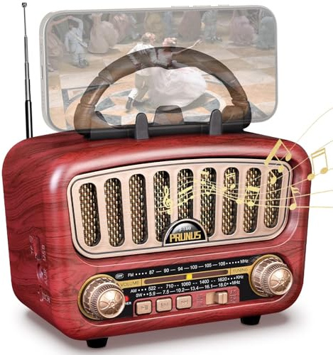 PRUNUS J-180 AM/FM/SW Retro Radio mit Bluetooth 5.0, Unterstützt USB/TF/AUX | Nostalgie Radio Klein mit 1800mAh Akku, großem 5-W-Lautsprecher, Kofferradio Küchenradio für Büro Zuhause.