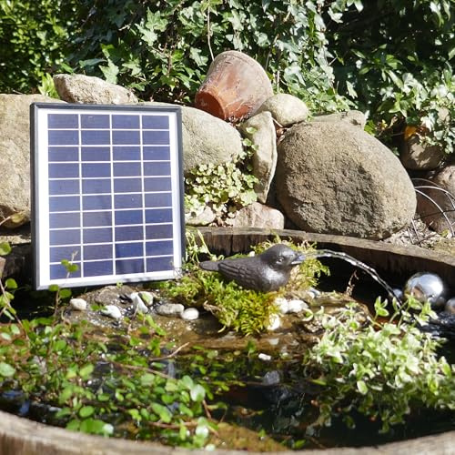 Storm's Gartenzaubereien Wasserspeier - Spatz mit Akku Solarpumpe ohne Sonne 4-5 Stunden - Gusseisen Figur