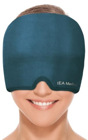 IEA Medical Migränemaske – 360° Gel Kühlmaske & Wärmemaske gegen Migräne, Einheitsgröße, Kopfschmerzen Mütze, Schlafmaske kühlend, Kühlmütze Migräne, kühlende Kopfmaske