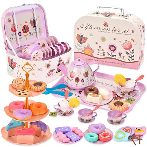 TOSUTO 52-Teiliges Teeservice mit Tassen, Tellern und Zubehör - Spielküche Puppengeschirr für Kinder (3-7 Jahre)