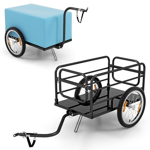 COSTWAY Fahrradanhänger, Lastenanhänger Klappbar mit Abdeckung & Kuppler & Reflektoren, Transportanhänger 60KG für Camping, Einkaufen, Umzug