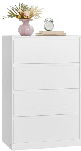 VASAGLE Kommode mit 4 Schubladen, Komodenschrank, Schubladenschrank, Wäschekommode, für Schlafzimmer, 40 x 60 x 97,4 cm, Modern Kailyn Kollektion, schneeweiß LTS614WE02