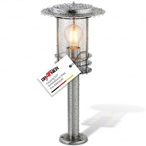 Grafner XL Edelstahl Wegeleuchte mit E27 Fassung, Höhe: 80 cm, Wegleuchte Weglampe Gartenlampe Gartenleuchte Standlampe Außenstandleuchte Pollerleuchte