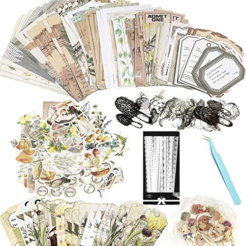 290 Stück Ästhetische Scrapbooking Sticker Set, DIY Papier Dekoration Washi Aufkleber Anlage Journaling Supplies Aufkleber Papier Kit Scrapbook Zubehör für Tagebuch Kalender（Fantasy-Waldleben)