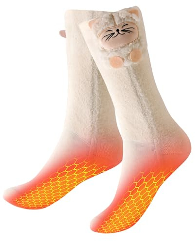 Beheizbare Socken Damen – Niedliche Elektrische Beheizte Socken mit Verbesserter Heiztechnologie und 4000mAh Akku, 3 Heizstufen für Zuhause, Entspannung & Alltag (Nicht für Skisport)