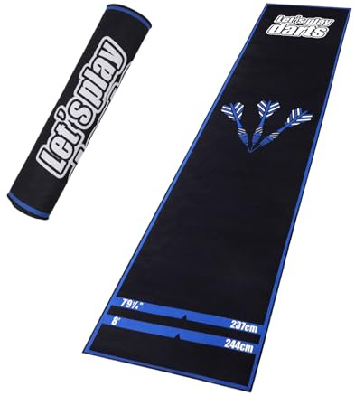 Yirinatek Professioneller Dartteppich mit Oche-System & Abwurflinien – Premium Dartmatte Dart Teppich für Steeldart & Softdarts | 260x60 cm| mit Abwurflinie [Blau]