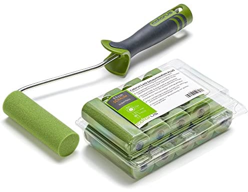 Colorus Lackierwalzen Set 10x Schaumstoff Lackierwalze 11 cm gerade inkl. Farbwalzenbügel – Lackrolle für wasserbasierte & lösemittelhaltige Lacke – Türen, Möbel & Glatte Flächen
