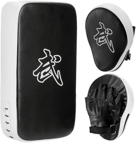 WUWEOT 2-in-1 Boxhandschuhe Kickpack Set, Boxhandschuhe Fokus-Pads und Taekwondo-Kick-Schild, verstellbares weiches Schild, langlebige Trainingspads Set für Boxen, Kickboxen, Karate, Muay Thai, MMA