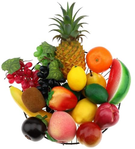 Meiwlong 18pcs Künstliches Obst Plastik Obst Deko Künstlich Apfel Weintrauben Birne Erdbeere Deko Künstliche Früchte Pack für Küche,Party,Heimdekor