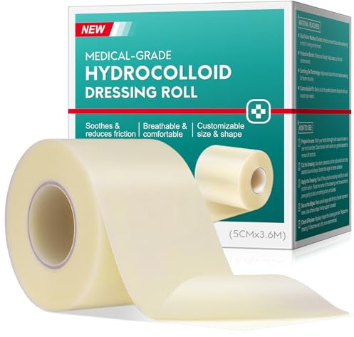 Hydrokolloid Pflaster Rolle 5cmx3.6m, Hydrokolloid Rolle für Wundverbände, Selbstklebender Wasserfestes Hydrokolloid Wundpflaster & Hautfreundlich Wundauflagen für Schnittwunden und Kratzer