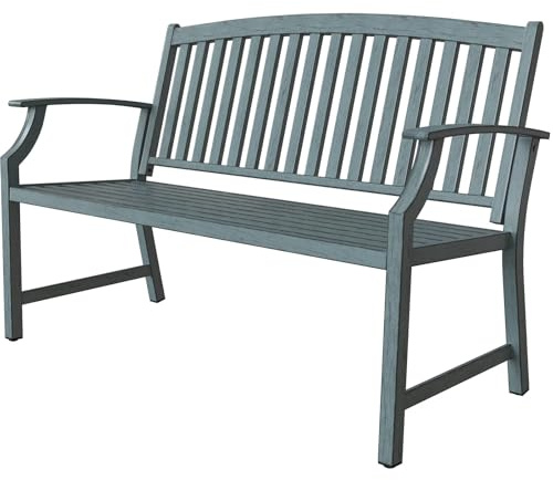Grand patio Gartenbank Metall, Parkbank mit Rückenlehne & Armlehne, Ruhebank Retro-Stil für 2-3 Sitzer, Gartenmöbel Bänke für Garten, Park, Balkon (Hellblau)