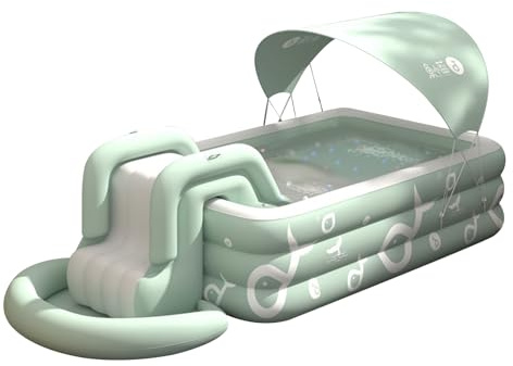 Ergocar schattiges Sommerschwimmbad. Das aufblasbare Außenschwimmbecken verfügt über eine eingebaute Rutsche. Oberirdische Schwimmbecken für Kinder und Erwachsene.