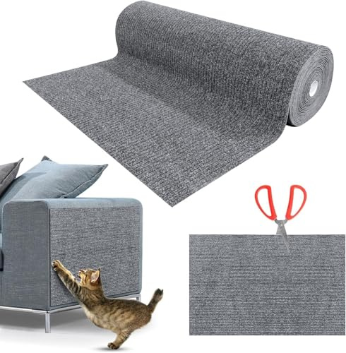 Katzen Kratzmatte Selbstklebend XXL für Katzen, 200 x 40 cm, Kratzschutz für Sofa und Wände, Katzenteppich für Möbel (Hellgrau, 40X200 cm)