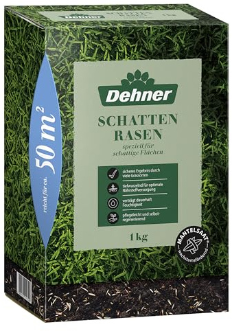 Dehner Saatgut Schattenrasen, hochwertige Rasensamen schnell keimend/selbstregenerierend, ideal für schattige/halbschattige Flächen, FSC-zertifizierte Verpackung, 1.25 kg für ca. 50 m²