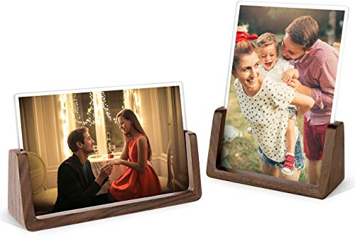 MEKO 2er Set Holz Bilderrahmen, Fotorahme Portraitrahmen mit Walnussholzboden und transparenten Acrylrahmenabdeckungen für Schreibtischplatte im Haus/Büro (Horizontal+Vertikal) (13 x 18 cm)
