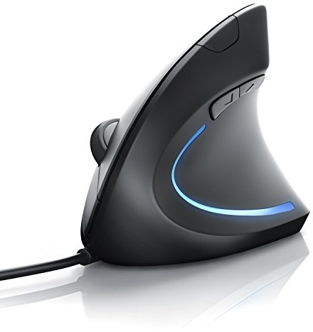 CSL - optische Maus - vertikale Ausführung - ergonomisches Design - Vorbeugung gegen Mausarm Tennisarm - besonders armschonend - 5 Tasten Schwarz
