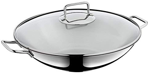 WMF Macao Wok Induktion 2-teilig, Wokpfanne 36 cm mit Glasdeckel, Wok für Induktion, Cromargan Edelstahl poliert, unbeschichtet