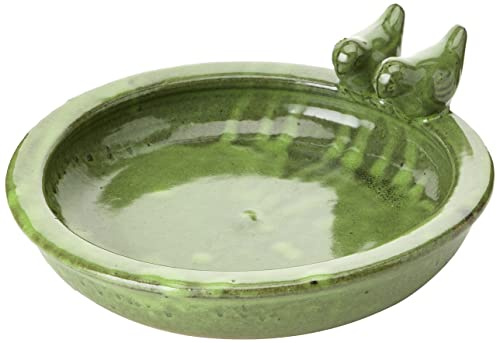 Esschert Design FB489, grüne Vogeltränke, Keramik, rund, 10,9 x 32,9 x 30,7 cm