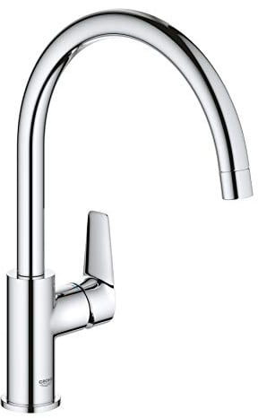 GROHE BauEdge, Küchenarmatur mit hohem Auslauf (Wasserhahn für die Küche, Spültischarmatur mit 360° Schwenkbereich, einfache Montage, Befestigungsset aus Metall), chrom, 31367001