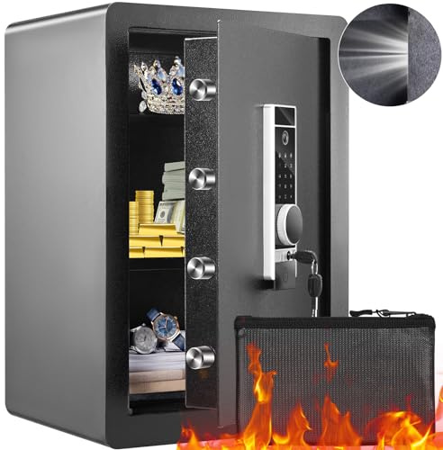 VEVOR Safe Tresor 2,2 Kubikfuß, Möbeltresor mit Feuerfester Geldtasche, Passwort & Schlüssel & Fingerabdruck Herausnehmbares Regal, Innenschrank, Wandtresor für Bargeld, Schmuck, Dokumente, Wertsache