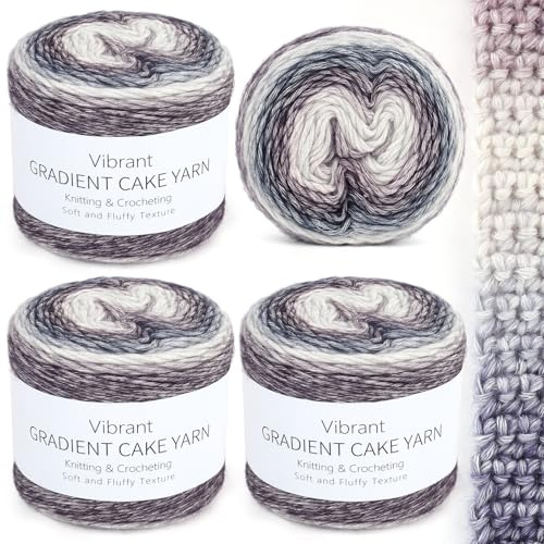 Aeelike 400g Farbverlaufsgarn Wolle zum Stricken, Ombré Handstrickgarn Purpurgrau
