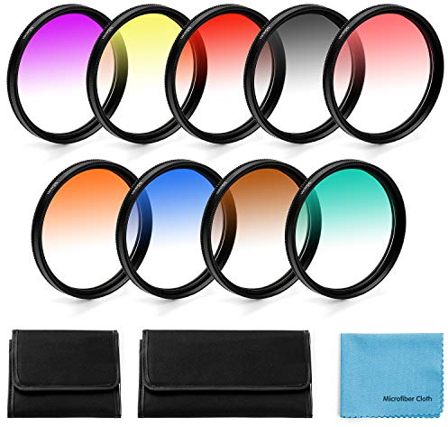 72mm Graduierte Farbe Objektiv-Filter,Fotover 9 Stück Graduated Color Lens Filter Set für Canon Nikon Sony Pentax Olympus Fuji DSLR Camera mit Linsenfilter Beutel