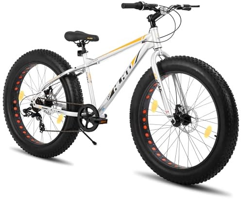Hiland Fat Tire 24/26 Zoll Mountainbike mit Doppelscheibenbremse, 7-Gang Mountainbike für Jungen und Mädchen, Fahrräder für den Strand und die Stadt, Blau/Grün/Weiß/Silber