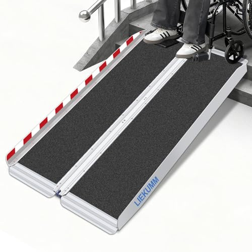 LIEKUMM Rollstuhlrampe 152 cm, 77 cm Extrabreite Aluminium Rampe Rollstuhl, 300 kg Kapazität Klappbar Rollstuhlrampe für Treppen, Stufen, Bordsteine, Schwellenrampe für Elektro-Rollstuhl, Kinderwagen