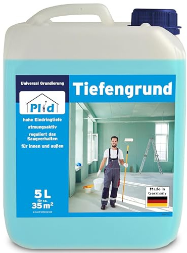 Plid® Tiefengrund bläulich 5L - Grundierung für Beton - Haftgrund für Fassadenfarbe - Vorbereitung für Rollputz & Farbe - Tapetengrund für Rauhfaser - universell einsetzbar - Made in Germany