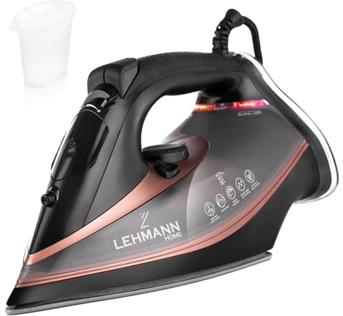 LEHMANN Dampfbügeleisen, 3000 W, Dampfstoß bis zu 140 g, Bügeleisen mit Keramikbügelsohle, 380ml Wassertank, Vertikaldampf, Abschaltautomatik, Antikalk & Tropfstopp, Schwarz/Roségold