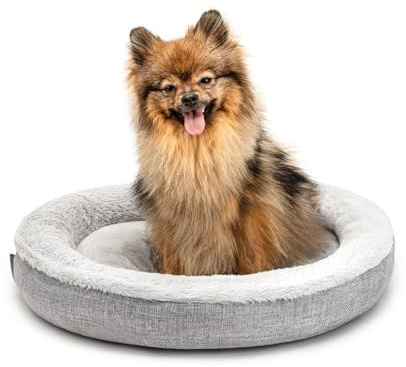 lionto Hundebett Rund in Donut-Form, Hundekissen, Katzenbett, Ø 55 cm, Grau | Rundes Haustierbett mit weicher Polsterung, waschbarem Bezug, erhöhtem Rand & rutschhemmender Unterseite für Hunde und Katzen