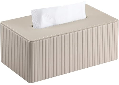 KINGFOM Kosmetiktücherbox Taschentuchbox, Rechteckige Tissue Box Tücherbox für Wohnzimmer, Badezimmer & Büro – Dekorative Taschentücher Box Taschentuchspender aus PU Leder (Beige, Rechteckige)