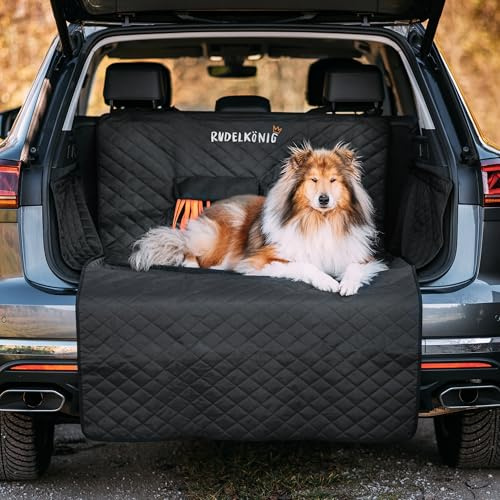 Rudelkönig Kofferraumschutz Hund mit Ladekantenschutz - Wasserabweisend & Kratzfest - Gesteppte Auto Hundedecke mit Tasche - Universale Kofferraum Schutzmatte für Hunde