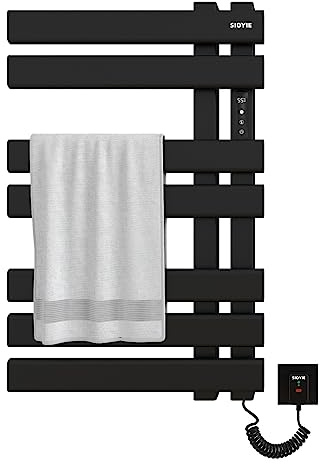 SKYLYZH Handtuchtrockner Elektrisch, WiFi Smart Handtuchheizkörper, für LED/APP/intelligenter Sprachlautsprecher, 450x720mm, Handtuchheizkörper Elektrisch Schwarz, Energie Sparen-WiFi Black Right