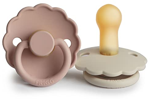 FRIGG Daisy Latex Schnuller | Klassischer Schnuller 2er-Pack | symmetrische Kirschform | BPA-frei | Made in Dänemark | Latex Schnuller | (Blush/Creme, Größe 2 (6-18 Monate))