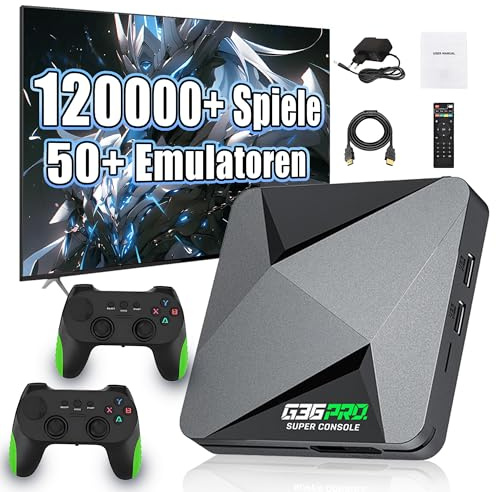 G36 PRO Retro Spielkonsole 256G, Video Emulator Spielekonsole mit Integriertem 120000+ Retro Spiel 50+ Emulator, EmuELEC & Android-System, Plug and Play TV Videospielen (2 Wireless Controllern)