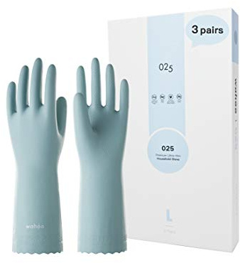 LANON wahoo 3 Paar Reinigungs-Spülhandschuhe, ungefüttert, Surf Spray, Gr.L | Geschirrspülen, Latexfrei, Hautfreundlich, Wiederverwendbar, DEHP-frei, Rutschfest, Küchenhandschuhe für den Haushalt