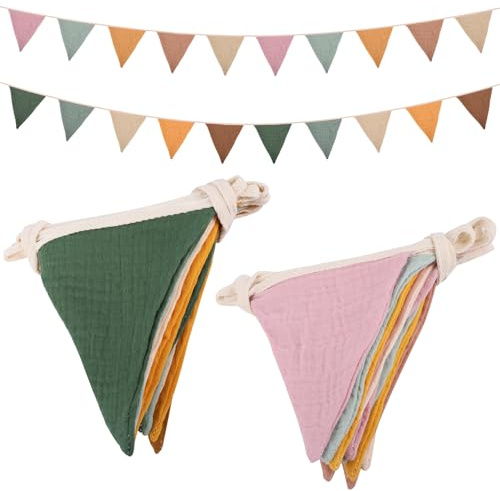 Dncvb Wimpelkette 2 X 2,6 Meter Stoffgirlande Wimpelkette, Girlande Kinderzimmer, Wetterfest Girlande Outdoor wimpelkette Stoff aus 100% Bio-Baumwolle - Schöne Wanddeko Kinderzimmer