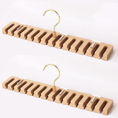2 Stück Krawattenhalter Gürtelhalter für Schrank - Holz Wandhalterung Gürtel Organizer für Schrankorganisation und Aufbewahrung (14 Rillen)