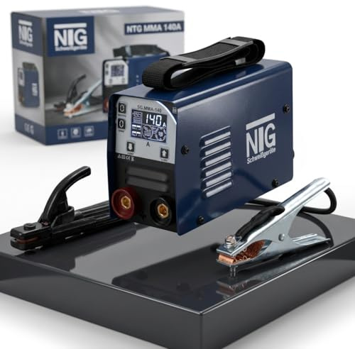 NTG Elektroden Schweißgerät Set E-Hand MMA IGBT Elektroden mit 140 Amper- Digitales Display - IGBT Technologie -Anti-Stick - Hot-Start - Arc-Force + Schutzschild