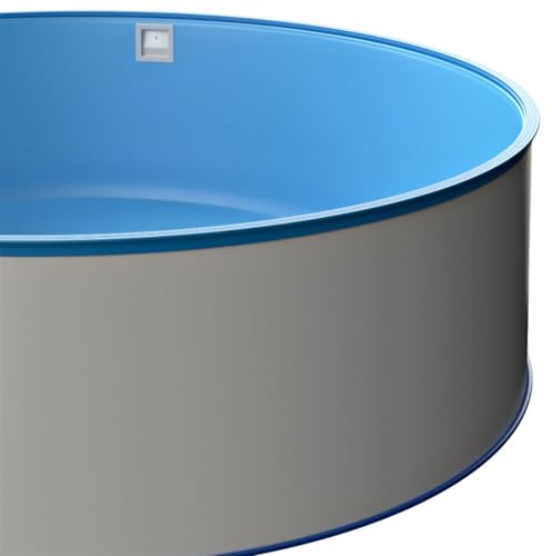 POWERHAUS24 Runder Stahlwandpool Ø 4,50 x 1,20 m, Stahlwand 0,6 mm, inkl. Bodenschienen & Handlauf, Innenhülle 0,6 mm in Blau, Premium Qualität, Made in Europe