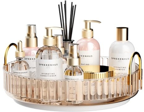 MOACC Make Up Kosmetik Organizer, 360° Drehbar Aufbewahrung, Schmink Organizers für Dresser Schminktisch Skincare Aufbewahrungssystem, 1 Schicht, Bernstein