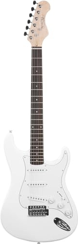 Rocktile Sphere Classic White E-Gitarre (weißes Schlagbrett, 3x Single Coil Tonabnehmer, 21 Bünde, Engineering Wood Griffbrett, Tremolo-Bridge, 2,5m Gitarrenkabel, Tremolohebel und Inbusschlüssel)