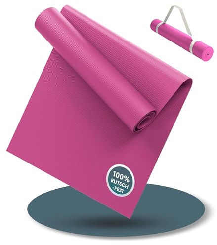 LILENO SPORTS Yoga Matte (180x60cm) inkl. Tragegurt - Sport und Yogamatte | extra rutschfest in 4 mm Dicke - Gymnastikmatte und Fitnessmatte für Workout und Yoga - Sportmatte für Zuhause