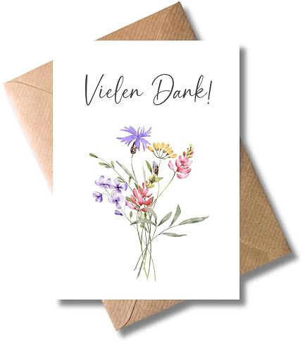 WBdesignz Danke Karte Vielen Dank mit Umschlag - Dankeskarte - Danksagung mit Blumen - Abschiedskarte zum Abschied & Dankeschön - für Hochzeit - Kollegen, Freunde, Männer & Frauen (DIN A6)