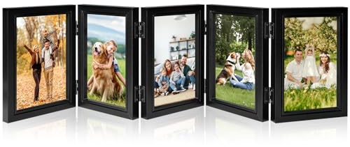 Bilderrahmen für 5 Bilder, 10x15 cm Klappbar Fotorahmen, Schwarz MDF Bilderrahmen Vertikal Portraitrahmen, Fotorahmen klappbarer für Familie Büro Tisch Dekorieren Rahmen Geschenk