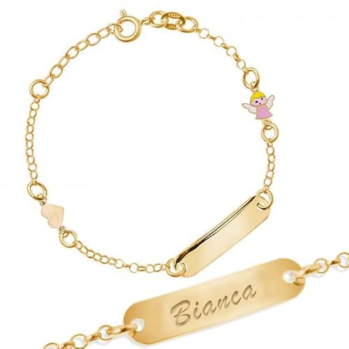 Sakrami Armband Silber 925 Mädchen Erkennungsmarke anpassbar mit Namen und Engel Emaille Kids Collection + Personalisierte Geschenkbox - Armband für Geburt Kommunion oder Taufe